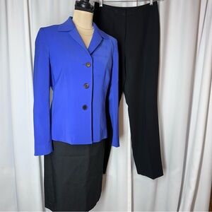 Le Suit 3 Piece Set Sz 6 Jacket / Blazer Pants Skirt Blue Black Office Boss EXEC